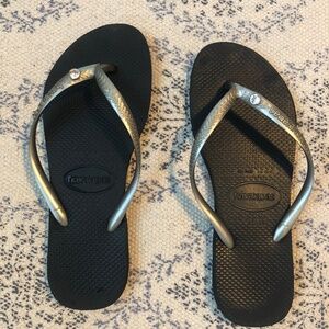Havaianas flip flop black and grey with large rhinestone size 37/38